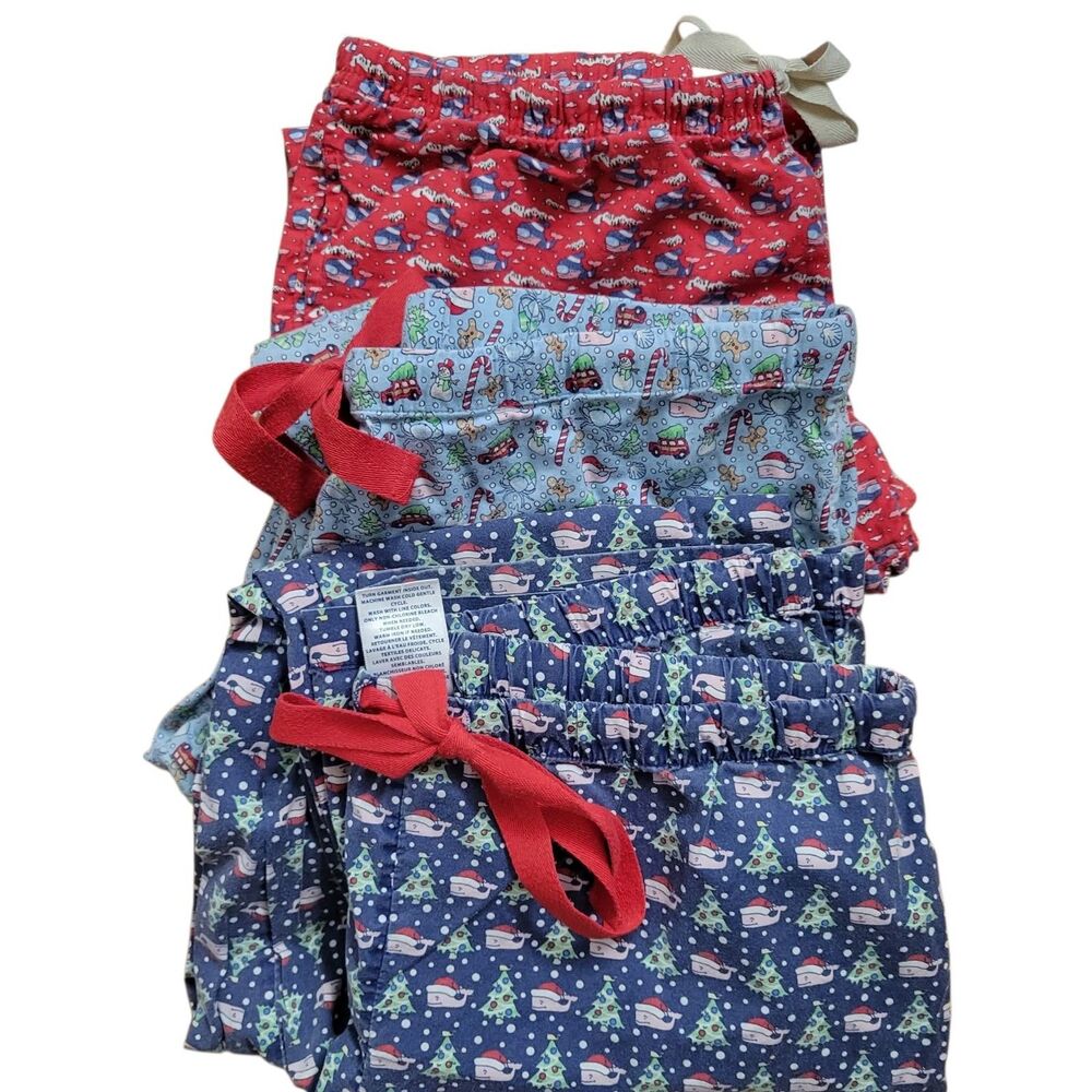 Lot of 3 Vineyard Vines Mens M Christmas Pajama Pants Santa Whale Tree Cotton